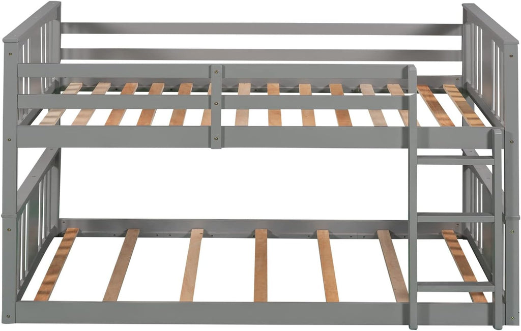 Twin over Twin Low Bunk Bed Frame Wood for Kids, Gray Z1308