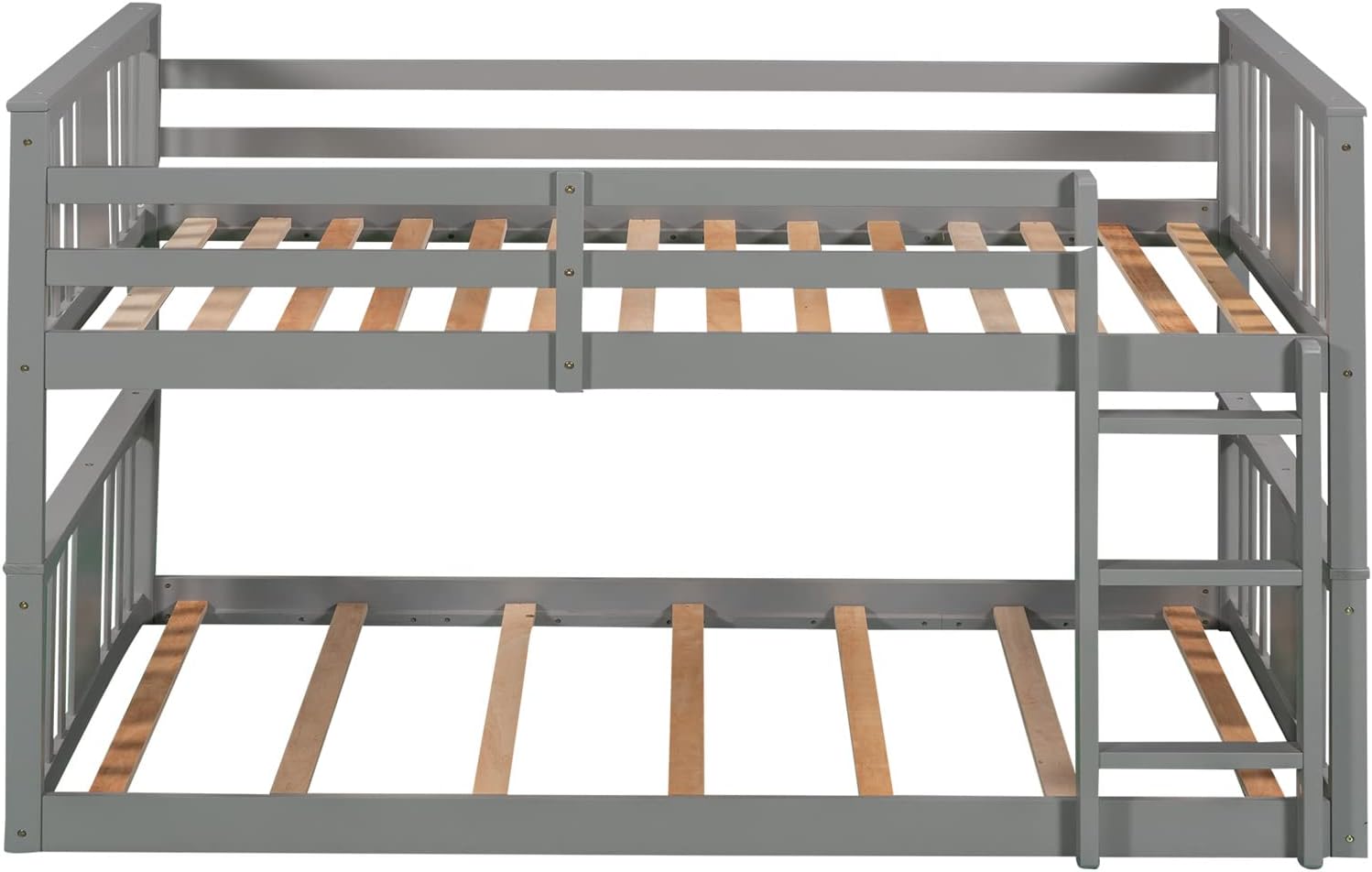Twin over Twin Low Bunk Bed Frame Wood for Kids, Gray Z1308