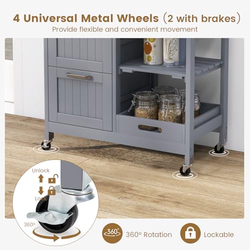 Kitchen Island Rolling Storage Cart with Drawers & Removable Tray S3893