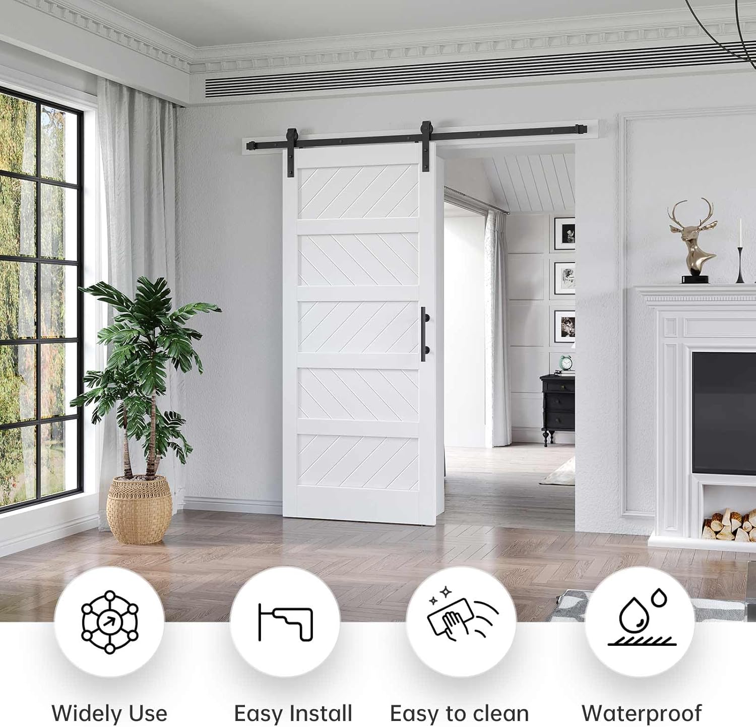 EaseLife 36in x 84in White Barn Door with Sliding Hardware Kit, MDF, 5-Panel E2923