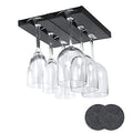Plastic Wine Glass Rack, No Drilling Wine Glasses Holder Under Shelf & Cabinet, Hanging Stemware Rack Organizer Hanger for Bar Cabinet Kitchen, 4 Pack, Black, 4 Coasters Included
