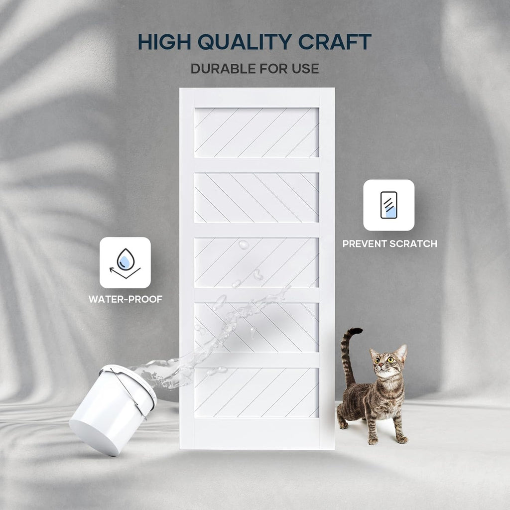 EaseLife 36in x 84in White Barn Door with Sliding Hardware Kit, MDF, 5-Panel E2923