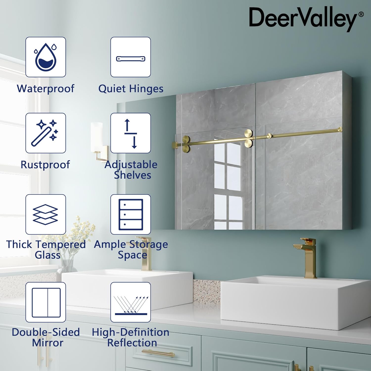 DeerValley 48 inch Aluminum 3 Door Frameless Wall Mount Medicine Cabinet with Mirror S776
