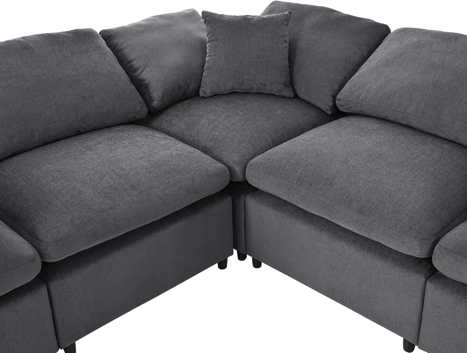 Deep Seat Convertible Modular Sectional Sofa with Movable Ottoman, 7 Seater Polyester Upholstery H8701