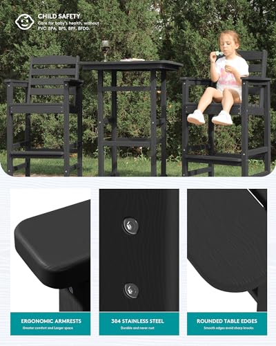 SERWALL 5 Pieces Adirondack Bar Chairs Set with Bar Pub Table, Outdoor Patio Furniture, Black M46444