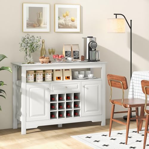 Giantex Bar Cabinet with Storage, 12-Bottle Wine Rack, 2 Doors & Drawer, White B390619