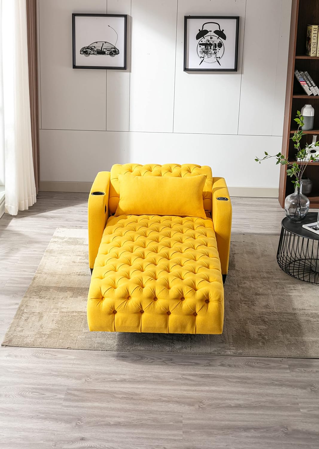 Button Tufted Chaise Lounge Sofa Bed with Pillow, Yellow P345