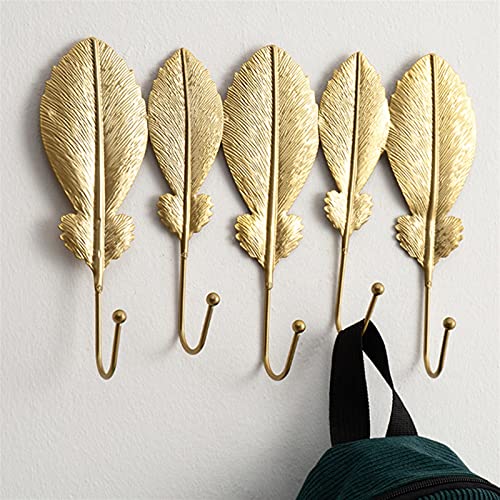 Golden Leaf Shape Wall Coat Rack with Hooks C98540