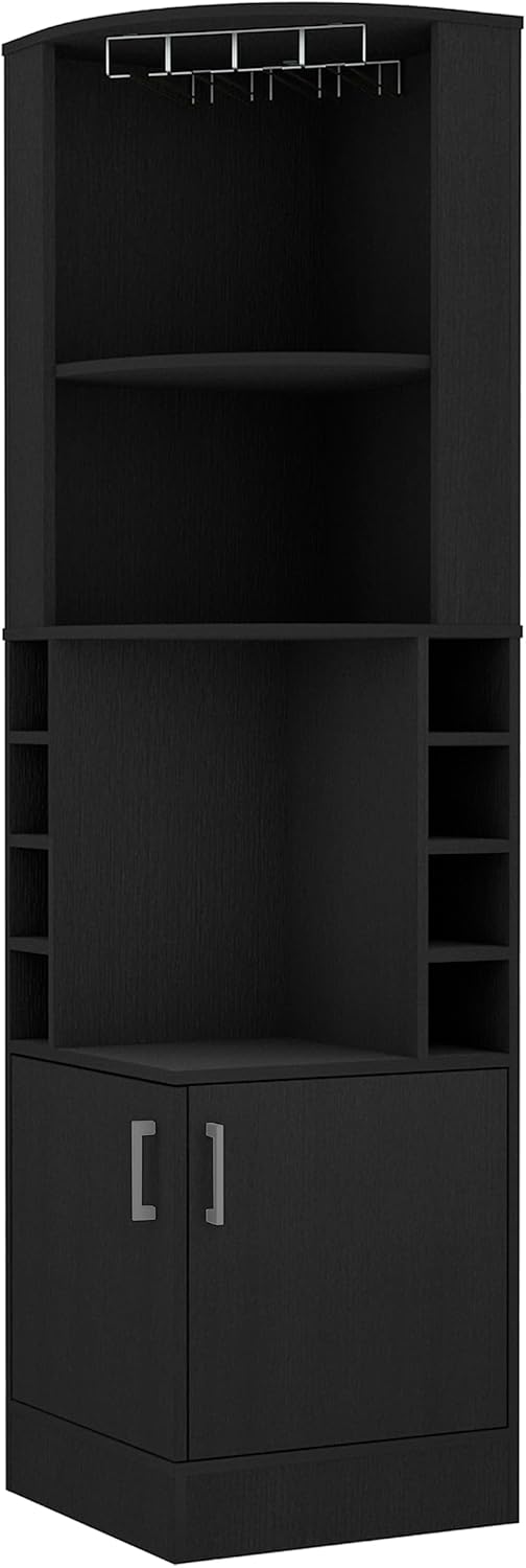 71 Inch Tall Corner Bar Wine Cabinet with Storage, Black Wengue Finish P837720