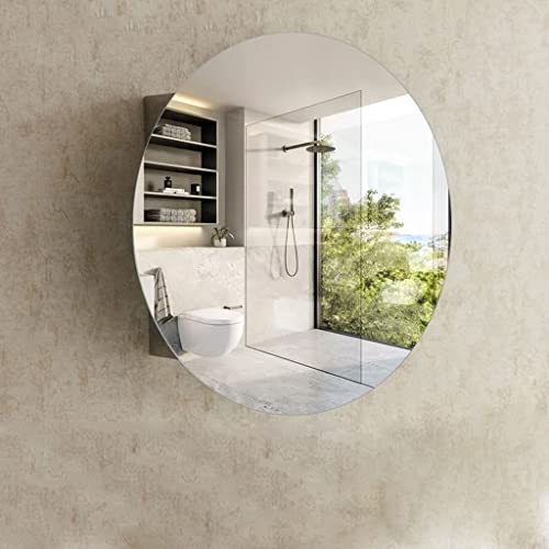 White Round Bathroom Mirror Cabinet with Storage, 63x12x63cm F498