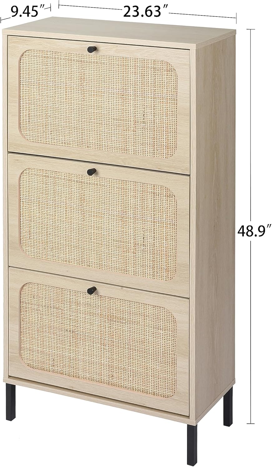 Natural Rattan Freestanding Entryway Storage Cabinet, White+Walnut N399