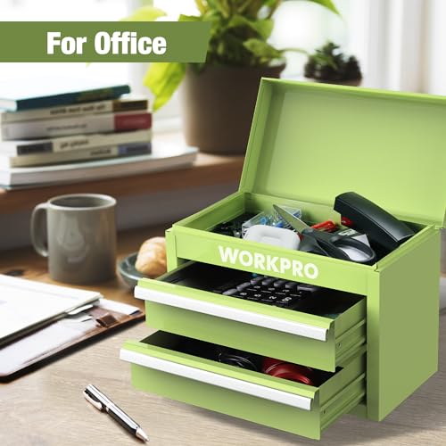 WORKPRO Mini Metal Tool Box with 2 Drawers and Top Storage V906802