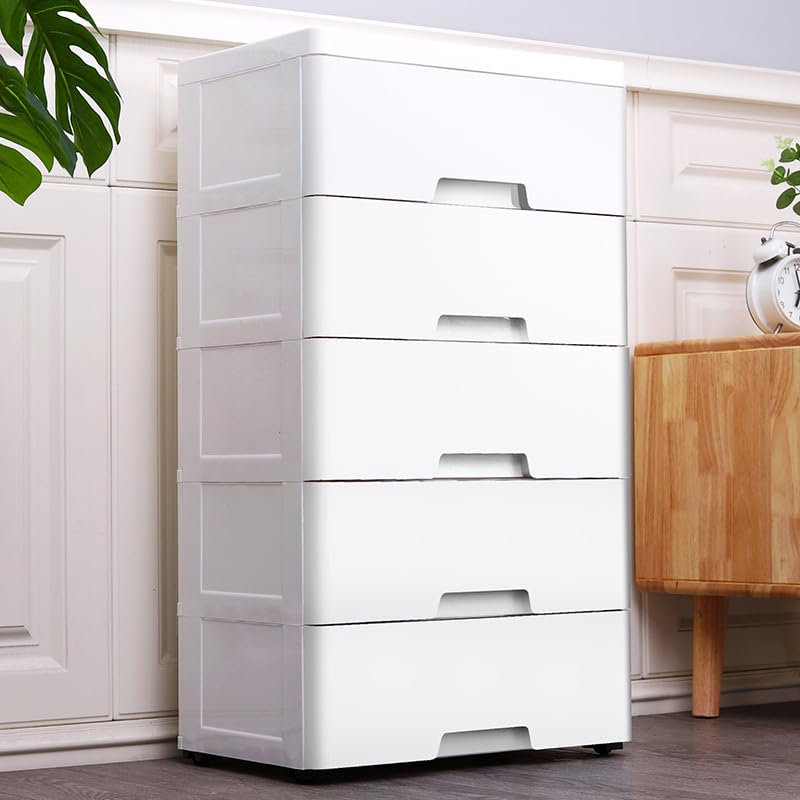 Plastic Cabinet 5 Drawers Storage Dresser, Plastic Drawers Dresser, Small Closet Drawers Organizer Unit, Vertical Clothes Storage Cabinet for Bedroom Hallway Entryway (Blue)