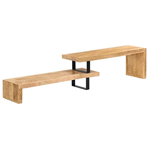 Solid Mango Wood TV Stand with Wrought Iron Legs W65483