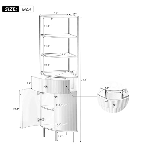 Modern Tall Corner Cabinet with Storage, White and Gold Metal Frame M43487