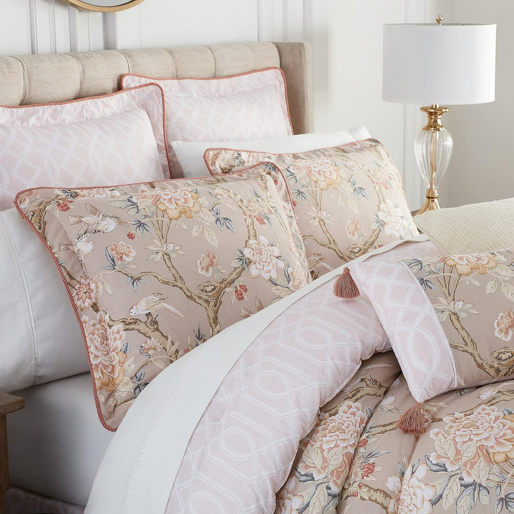 Waverly Peony Gardens 4 Piece Cotton Comforter Set Queen, Taupe K3105