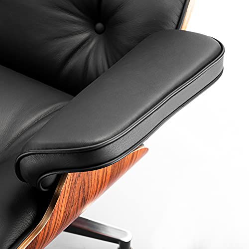Mid Century Lounge Chair and Ottoman, Black Leather Palisander Wood C913293