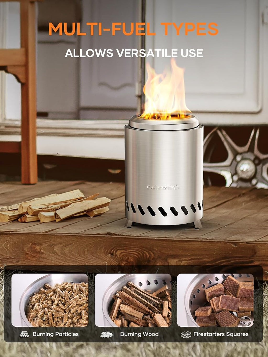 Tabletop Fire Pit 8.7" Smokeless with Travel Bag, Portable Camping Stove, Silver Stainless Steel H2645