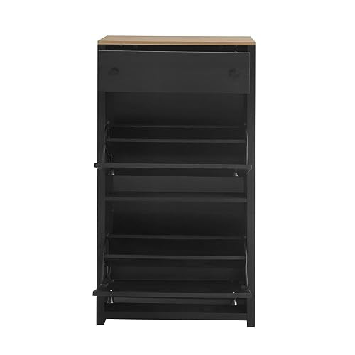 Knocbel Entryway Narrow Shoes Cabinet with 2 Shelves and Top Drawer, Black F96294