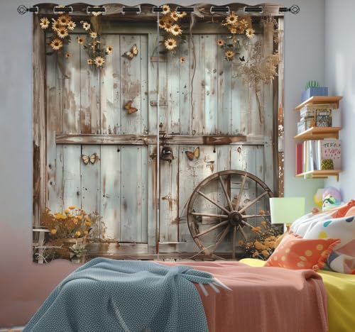 Rustic Barn Door Blackout Curtains for Kids Bedroom, Farmhouse Grommet Thermal Drapes, 42 x 45 Inch L746084