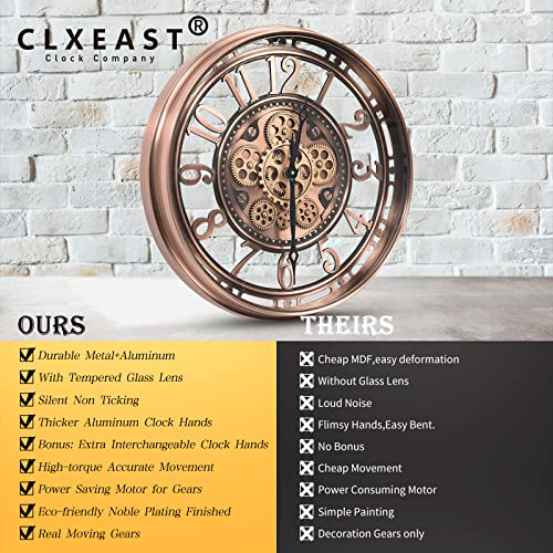 Moving Gear Wall Clock for Modern Farmhouse Living Room Decor, Copper 21 Inch T78796