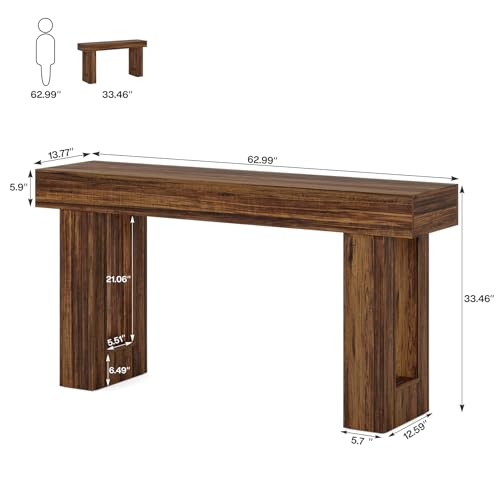 Tribesigns 63-Inch Console Table, Farmhouse Wooden Sofa Table, Rustic Brown V219