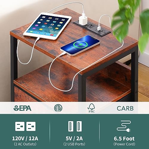 Yoobure Nightstand with Charging Station, LED Light, Fabric Drawers U936
