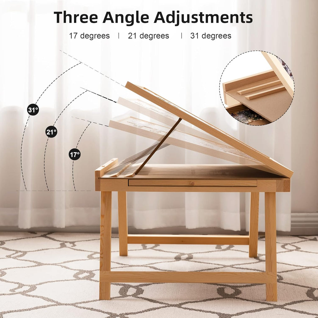Lavievert Tilting Puzzle Table with 2 Drawers, Adjustable Wooden Board for 1000 Pieces D213