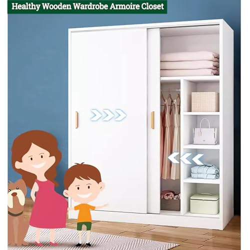 Armoire Wardrobe Closet with Sliding Door, Freestanding with Shelves & Hanging Rods, Natural S329961