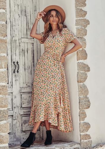 PRETTYGARDEN Women's Summer Wrap Maxi Dress Floral V Neck P753439