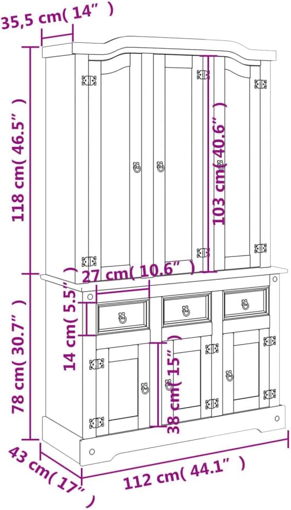 Kitchen Pantry Storage Cabinet, Freestanding Hutch with 3 Drawers and 6 Doors, White H8218