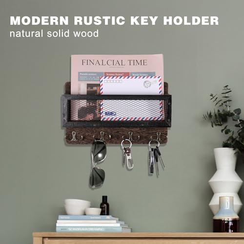 ADIIL Wooden Wall Key Rack with 4 Double Key Hooks and Shelf, Grey G34956