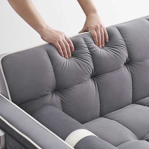 55" Modern Velvet Sleeper Sofa Couch with Pull Out Bed, Gray K15046