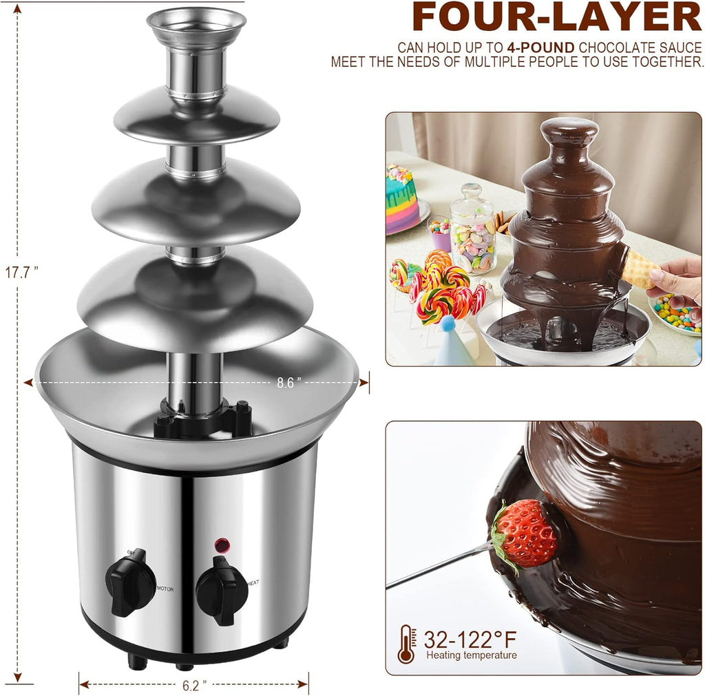 Chocolate Fountain 4-Tier Electric Fondue Machine with Stainless Steel Forks Q361
