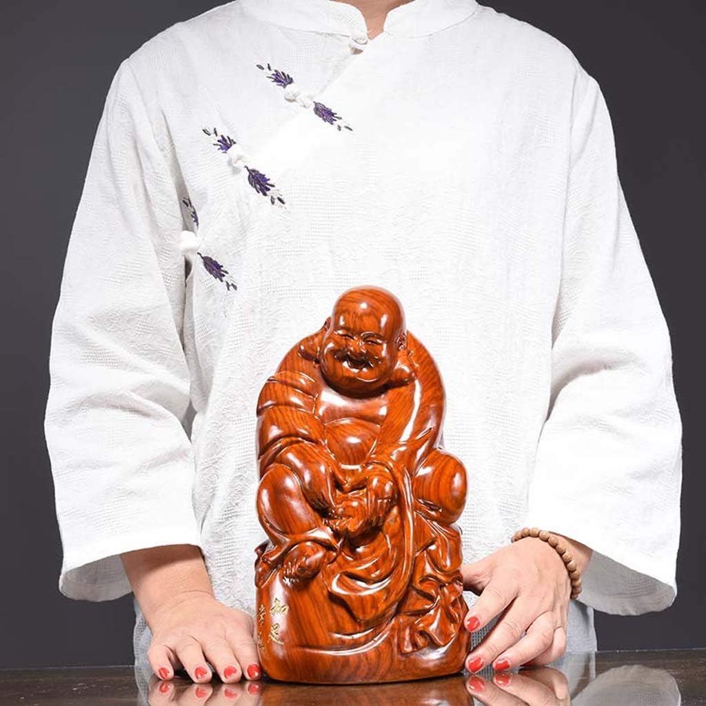 Buddha Statue Huanghuali Wood Carving Maitreya Buddha Solid Wood Home Craft 7.88 Inches B389776