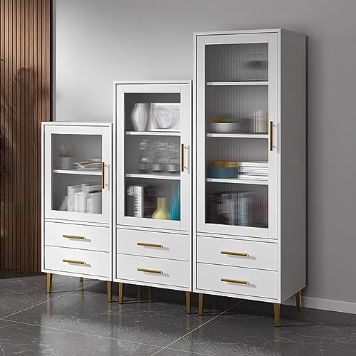 Tall Corner Cabinet with Glass Doors and 2 Drawer, White S71915