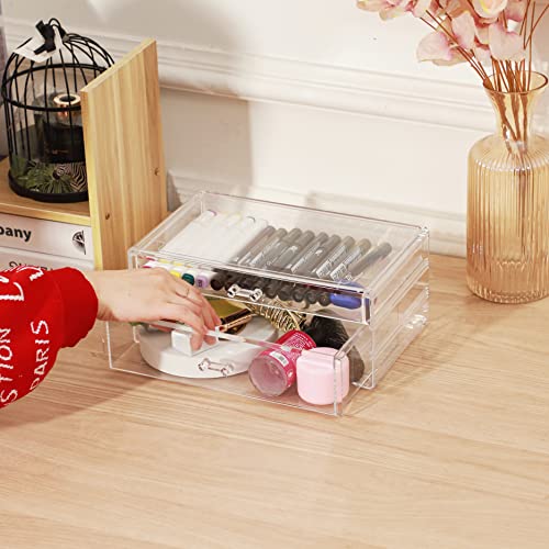 Cq Acrylic Storage Desk Box with 3 Drawers, Plastic Makeup Organizer X605022