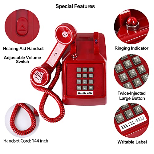 Traditional Red Landline Phone Retro Corded Desk Telephone L439