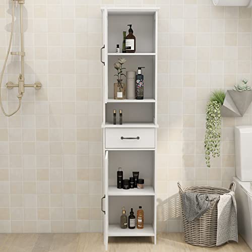 Narrow Height Slim Floor Standing Cabinet with Open Shelves and Drawer Y6067