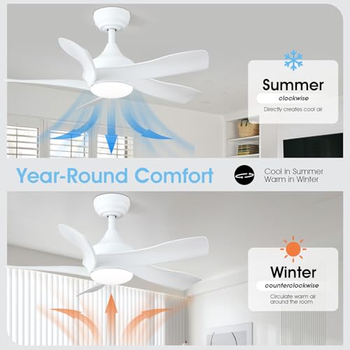 36 Inch Ceiling Fan with Lights Remote Control, Flush Mount, White P204