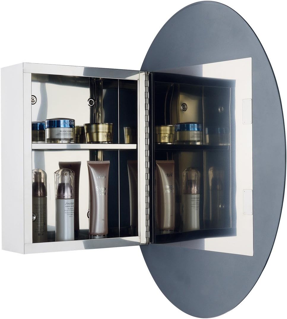 Oval Wall Mounted Medicine Cabinet Brushed Stainless Steel with Mirror 26" x 18" G691298