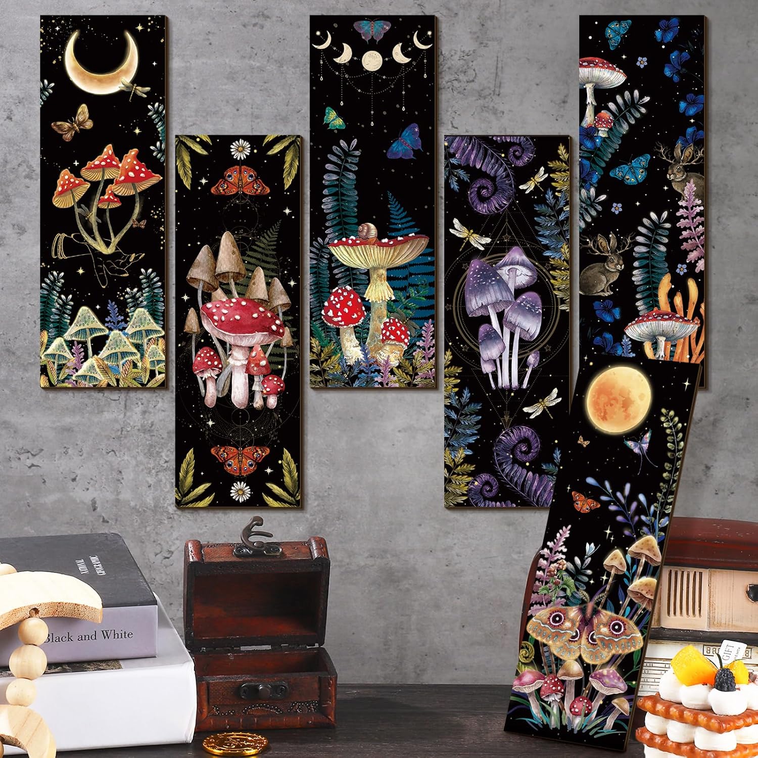 Kigley 6 Pcs Mushroom Wall Decorations Boho Wooden Wall Art W9154