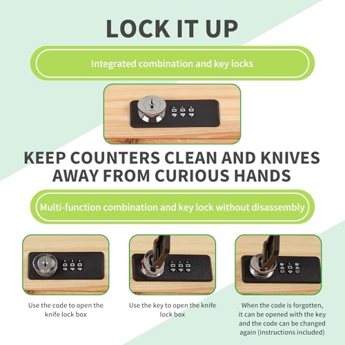 Wooden Locking Kitchen Knife Storage Box with Drawer Safe Holder Z583