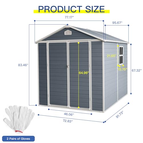 Resin Outdoor Storage Shed 8x6ft with Lock, Grey A56953