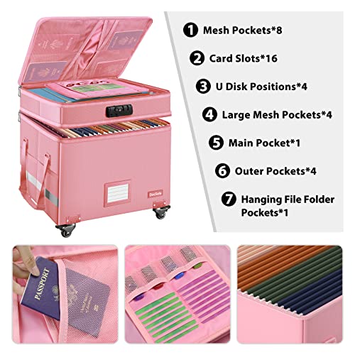 DocSafe Fireproof Document Box with Lock, 2-Layer File Box with Wheels, Gray N7633