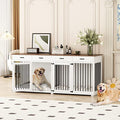 Large Dog Crate Furniture, 86.6 Inch Large Wooden Dog Kennel with Drawers & Divider, Heavy Duty Indoor Furniture Style Dog House with Double Rooms for Large Medium Small Dogs, White