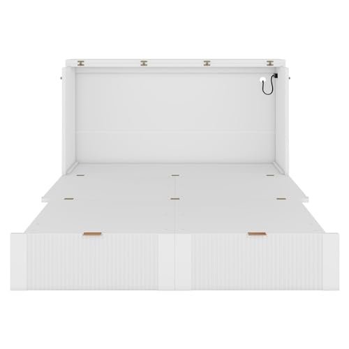Merax Full Size Murphy Bed Cabinet with Storage, Wood Folding Wall Bed, Grey X84273