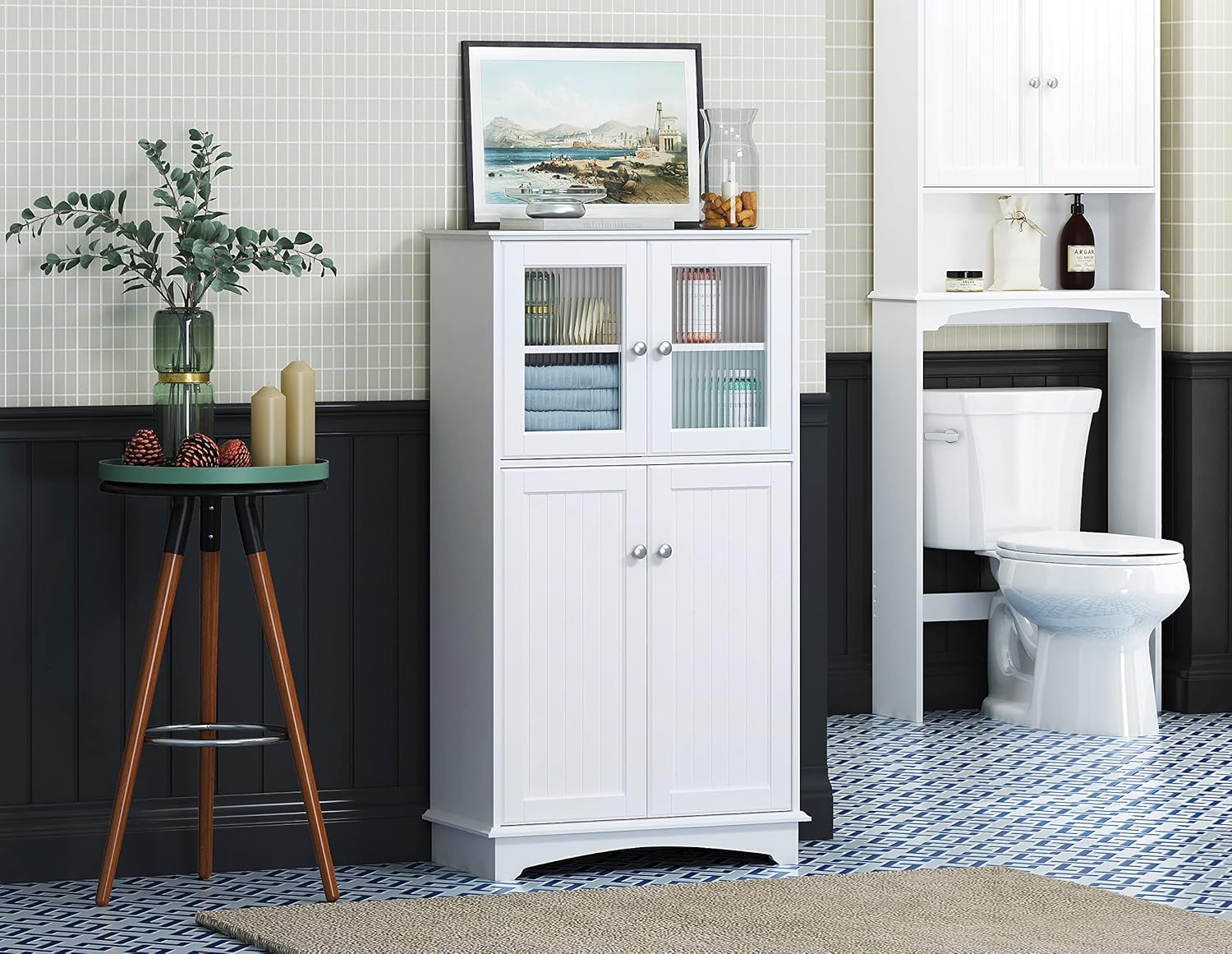 Spirich Bathroom Storage Cabinet, Free Standing Wood Floor Cabinet, White Q59036
