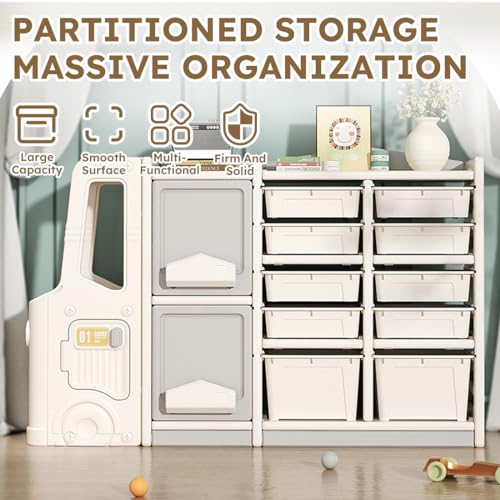 Toy Storage Organizer for Kids with 10 Bins, 2 Cabinets and 3 Shelves S6149