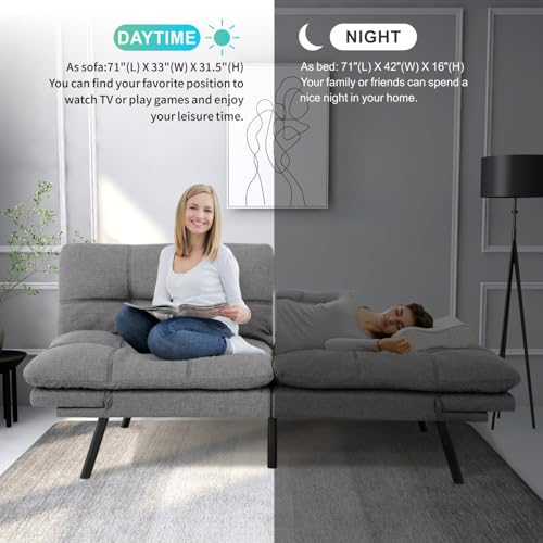 MUUEGM Memory Foam Futon Sofa Bed with Adjustable Backrests, 71" Brown Z18778